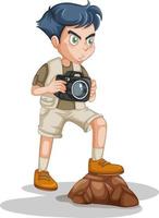 Boy in scout uniform holding camera vector