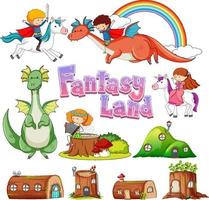 Set of dragons and fairy tale cartoon characters vector