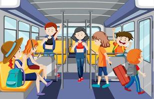 Scene with many people using public transportation vector