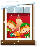 View through the window of cartoon character in Christmas theme vector