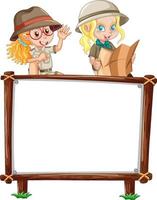 Board template with kids in safari outfit vector