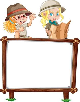 Board template with kids in safari outfit