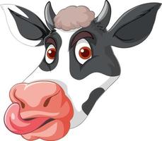 Head of cow sticking tongue out in cartoon style vector