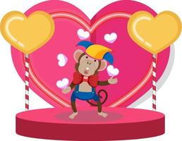 Cute monkey performing on heart stage vector