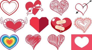 Different style of hearts isolated on white background vector