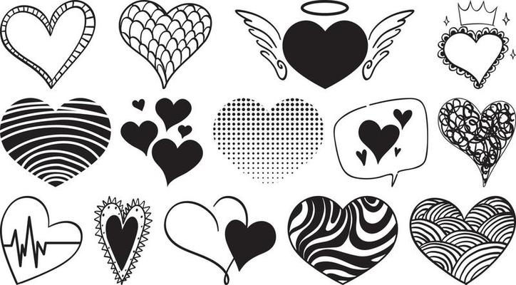 Black hand drawn hearts set