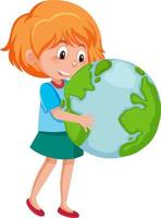 Happy girl holding earth globe cartoon character vector