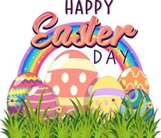 Happy Easter design with decorated eggs in garden vector