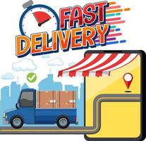 Fast Delivery logotype with pickup car and smartphone vector