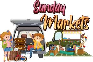 Sunday flea market concept with cartoon character vector