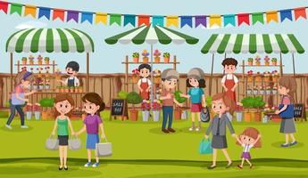 Flea market scene in cartoon style vector