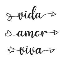 Three arrow words in Brazilian Portuguese. Translation - Life, Love, Live. vector