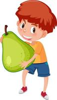 A boy holding fruit on white background vector