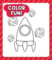 Worksheets template with color fun text and rocket outline vector