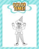 Worksheets template with color time text and clown outline vector