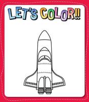 Worksheets template with lets color text and rocket outline vector