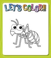 Worksheets template with lets color text and ant outline vector