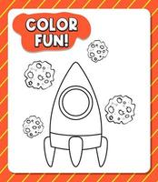 Worksheets template with color fun text and rocket outline vector