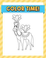 Worksheets template with color time text and horse outline vector