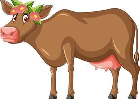 Brown milk cow standing cartoon character vector