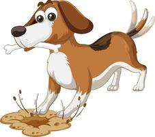 happy dog digging bones on white background vector