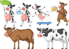 Set of different farm animals in cartoon style vector