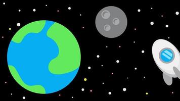 fondo animado de astronauta, tierra, luna, saturno y otro planeta. adecuado para cualquier contenido sobre aventuras espaciales.