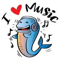 Dolphin listen to music with headphones vector