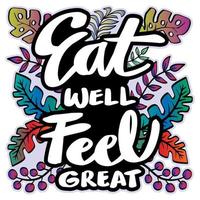 Eat well feel great hand lettering. Healthy life quote