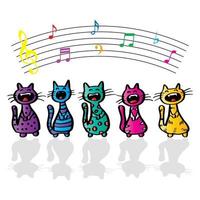 Cute cat singing funny cartoon. vector