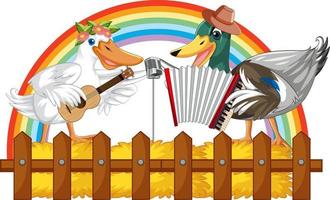 Little duck singing and play guitar, accordion on white ground vector