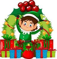 Elf Christmas wreath with many gift boxes vector