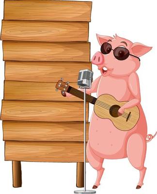 Isolated wooden banner with funny pig