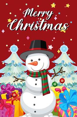 Merry Christmas poster design with Snowman in cartoon style