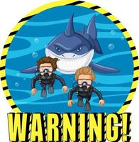 A Marine logo with big blue shark and warning text vector