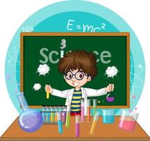 Scientist man cartoon character with laboratory equipments vector