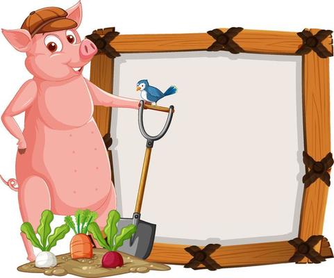 Isolated wooden banner with funny pig