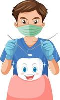 Dentist holding instruments and examining teeth on white background vector