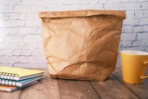 top view of a lunch packet on color background photo