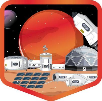 Settlement in the space badge on white background