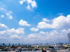 Bangkok, Thailand - Feb 13, 2018 Bangkok City downtown cityscape urban skyline and the cloud in blue sky. Wide and High view image of Bangkok city photo