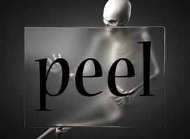 peel word on glass and skeleton photo