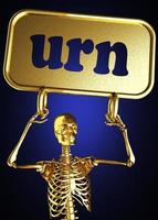 urn word and golden skeleton photo
