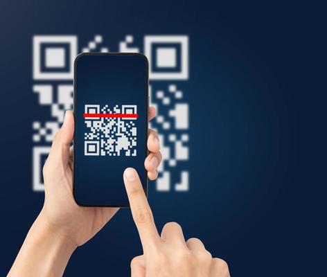 Hand using mobile smart phone scan Qr code. Barcode reader, Qr code payment, Cashless technology, Digital money concept