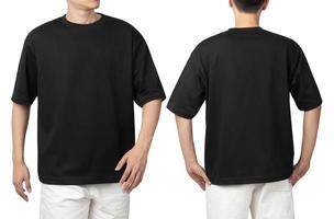 Young man in blank oversize t-shirt mockup front and back used as design template, isolated on white background with clipping path photo