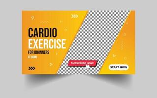 Gym Fitness exercise editable modern video thumbnail vector