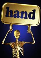 palabra de mano y esqueleto dorado foto
