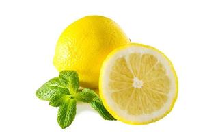 Ripe yellow lemon on white background. photo