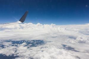 Blue sky with clouds on the airplane photo