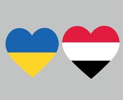Ukraine And Yemen Flags National Europe And Asia Emblem Heart Icons Vector Illustration Abstract Design Element
